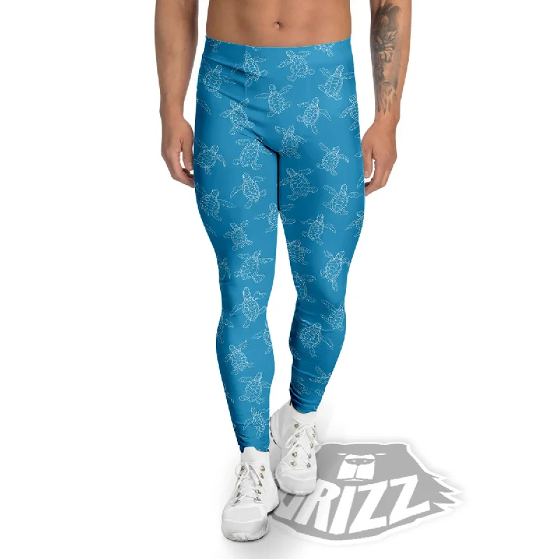 Sea Turtle White And Blue Print Pattern Men's Leggings