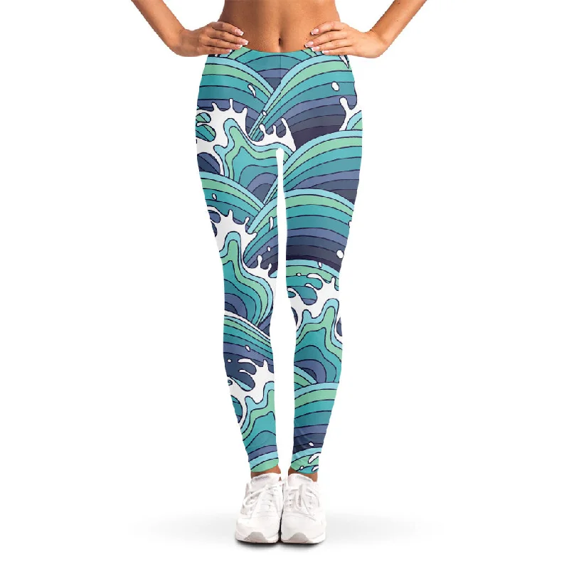 Inventory Reduction Sea Wave Surfing Pattern Print Women's Leggings