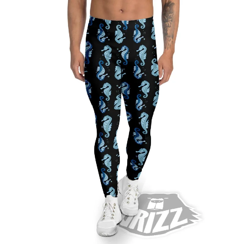 Seahorse Blue Print Pattern Men's Leggings