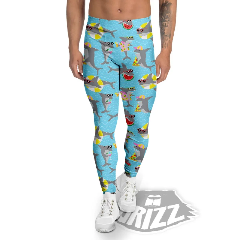 Shark Cartoon Print Pattern Men's Leggings