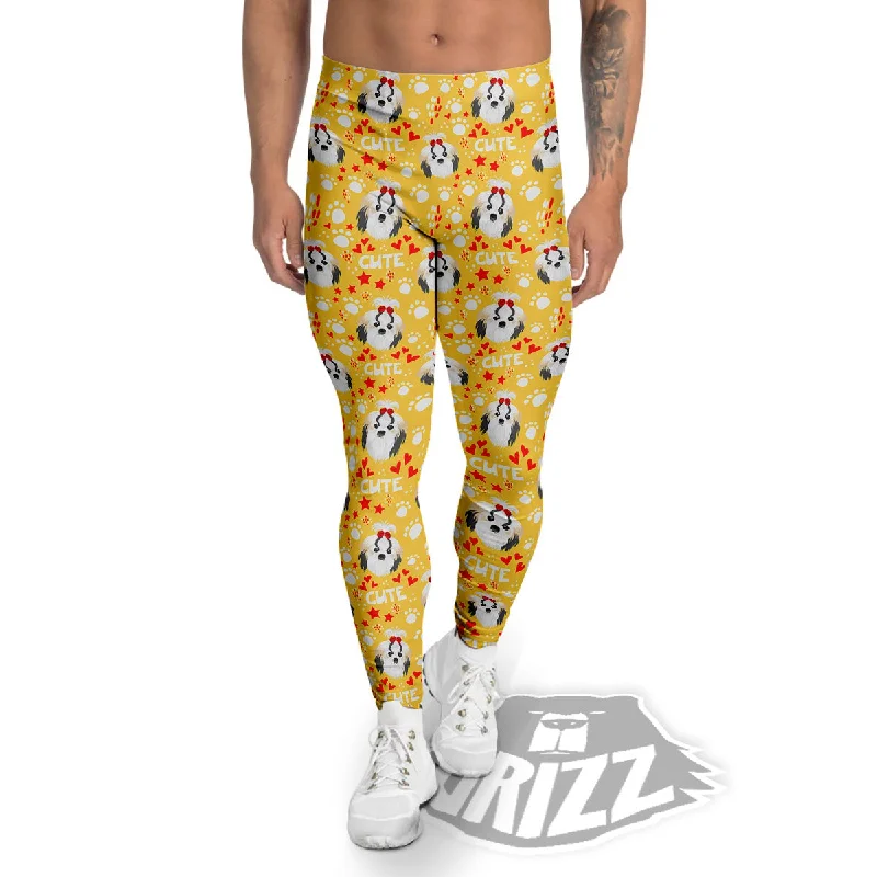 Shih Tzu Cartoon Print Pattern Men's Leggings