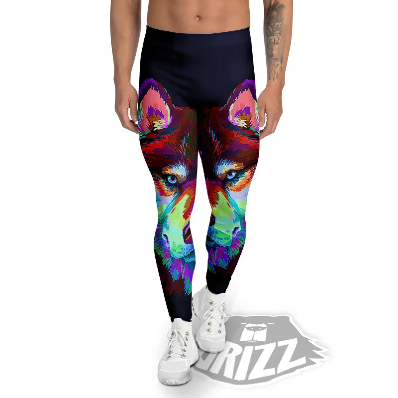 Siberian Husky Colorful Print Men's Leggings