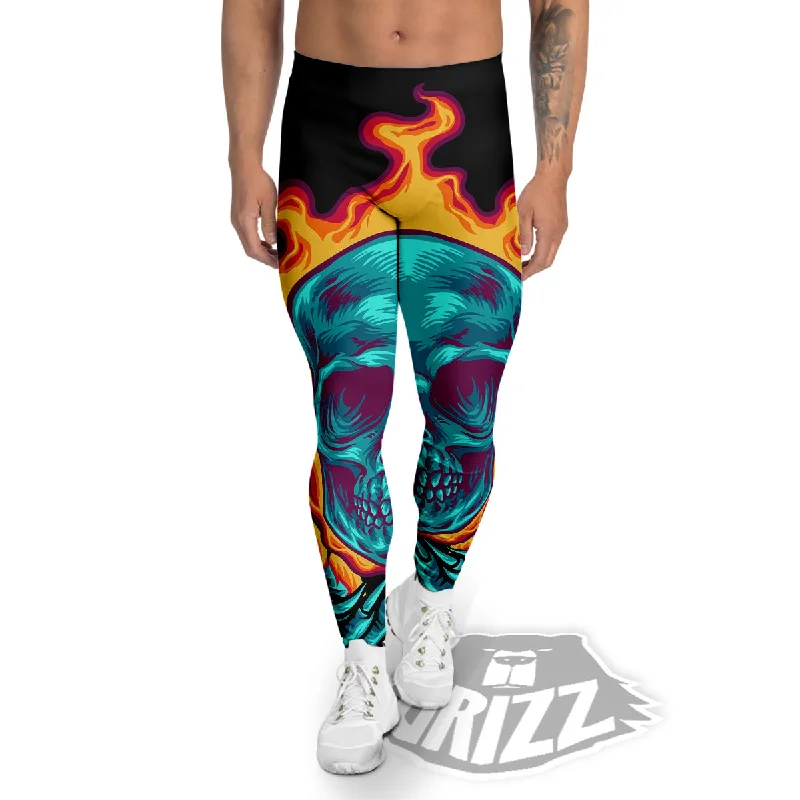 Skull Burning Print Men's Leggings