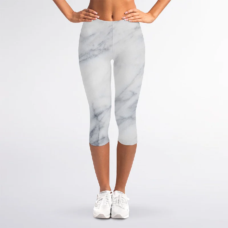 Instant Savings Smoke Grey Marble Print Women's Capri Leggings