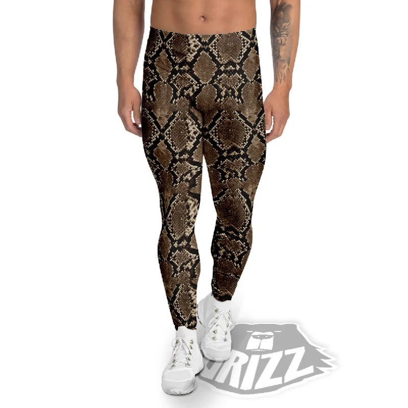 Snakeskin Black And Brown Print Men's Leggings