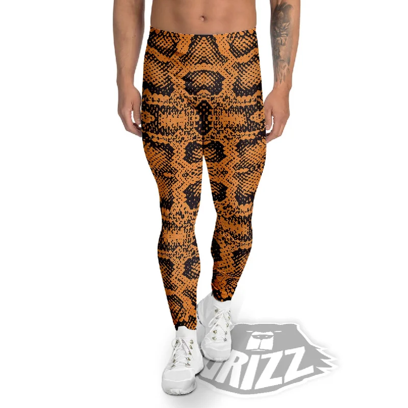 Discount Days Snakeskin Orange Print Pattern Men's Leggings