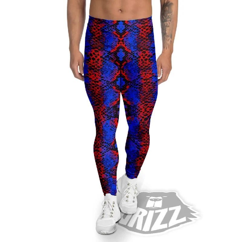 Snakeskin Red And Blue Print Men's Leggings