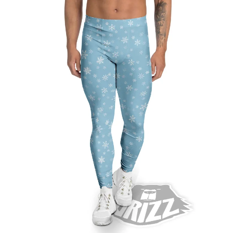 Snowflake Blue Print Pattern Men's Leggings