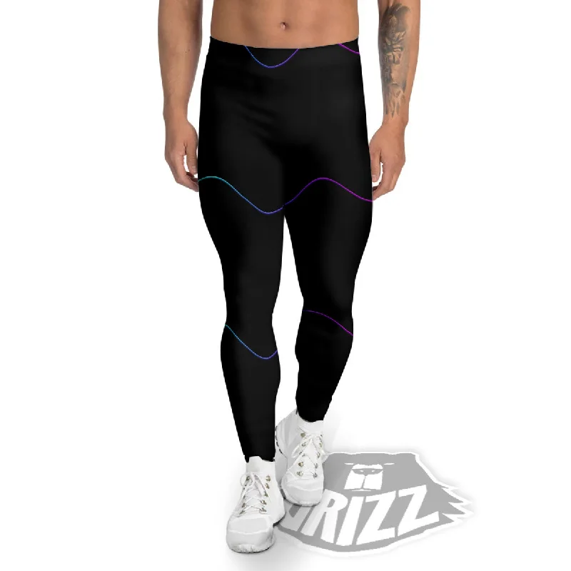 Super Sale Sound Wave Teal And Purple Black Print Men's Leggings