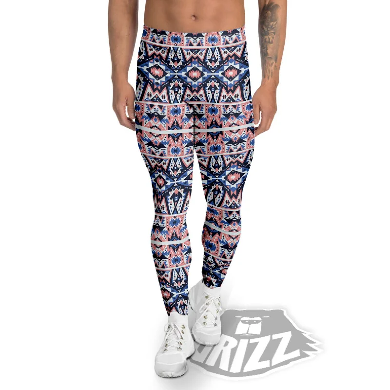 Bargain Bin Southwestern Blue And Pink Print Pattern Men's Leggings
