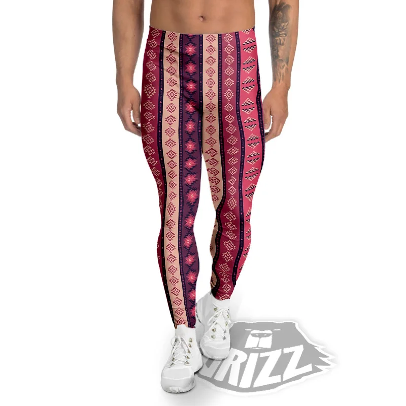 Price Blitz Southwestern Purple And Pink Print Pattern Men's Leggings