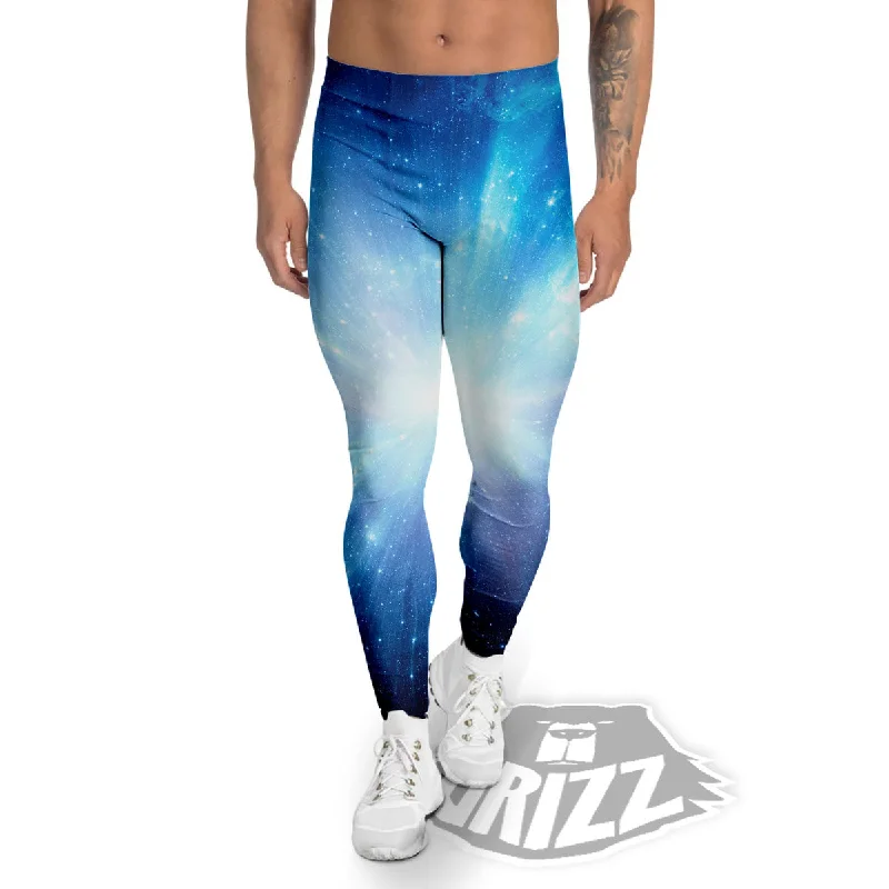 Markdown Madness Space Light Blue Print Men's Leggings