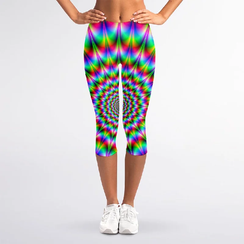 Midnight Sale Spiky Psychedelic Optical Illusion Women's Capri Leggings