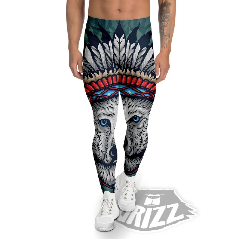 Limited Quantity Spirit Animal Native American Wolf Print Men's Leggings