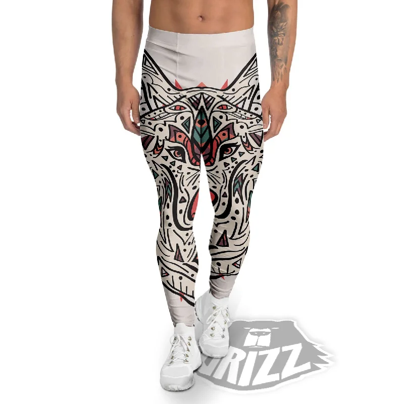 Clearance Event Spiritual Wolf Native American Print Men's Leggings