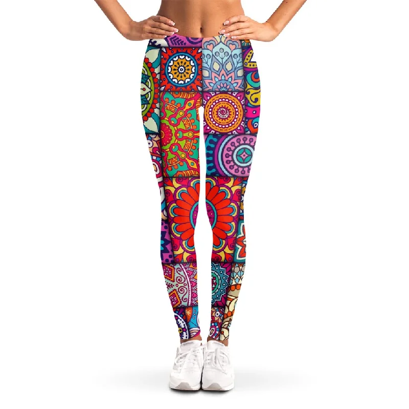 Exclusive Savings Square Bohemian Mandala Patchwork Print Women's Leggings