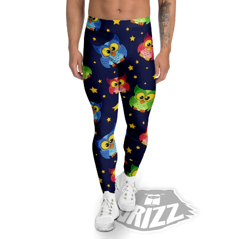 Time-Limited Offer Star And Owl Print Pattern Men's Leggings