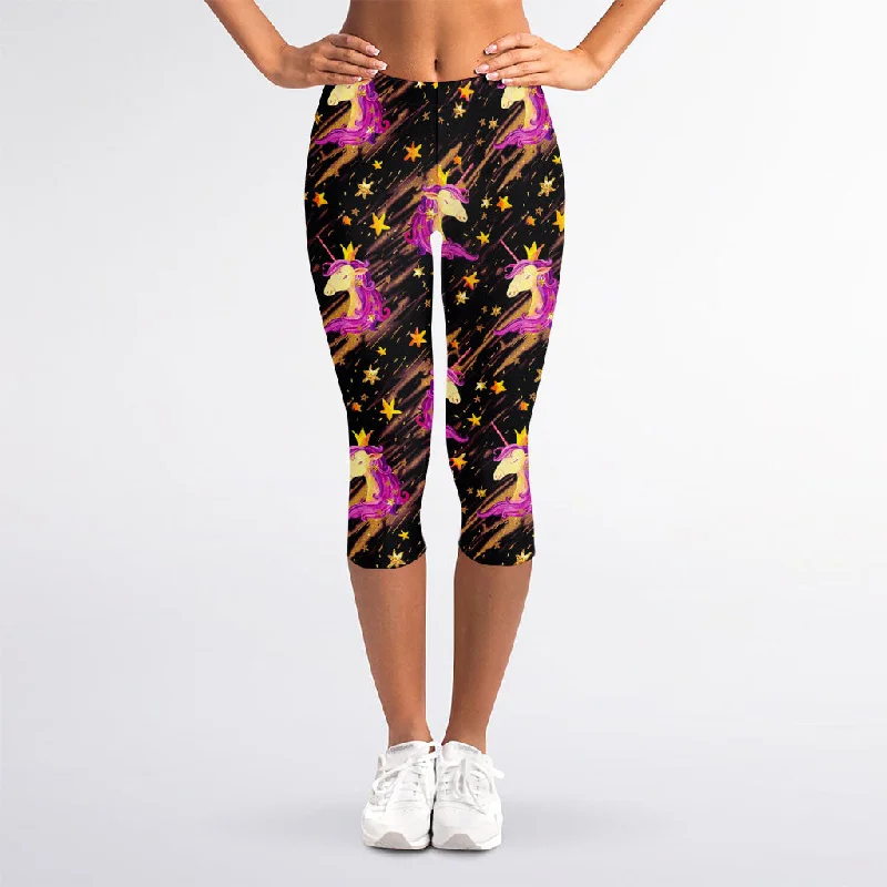 Stock Up and Save Star Fairy Unicorn Pattern Print Women's Capri Leggings