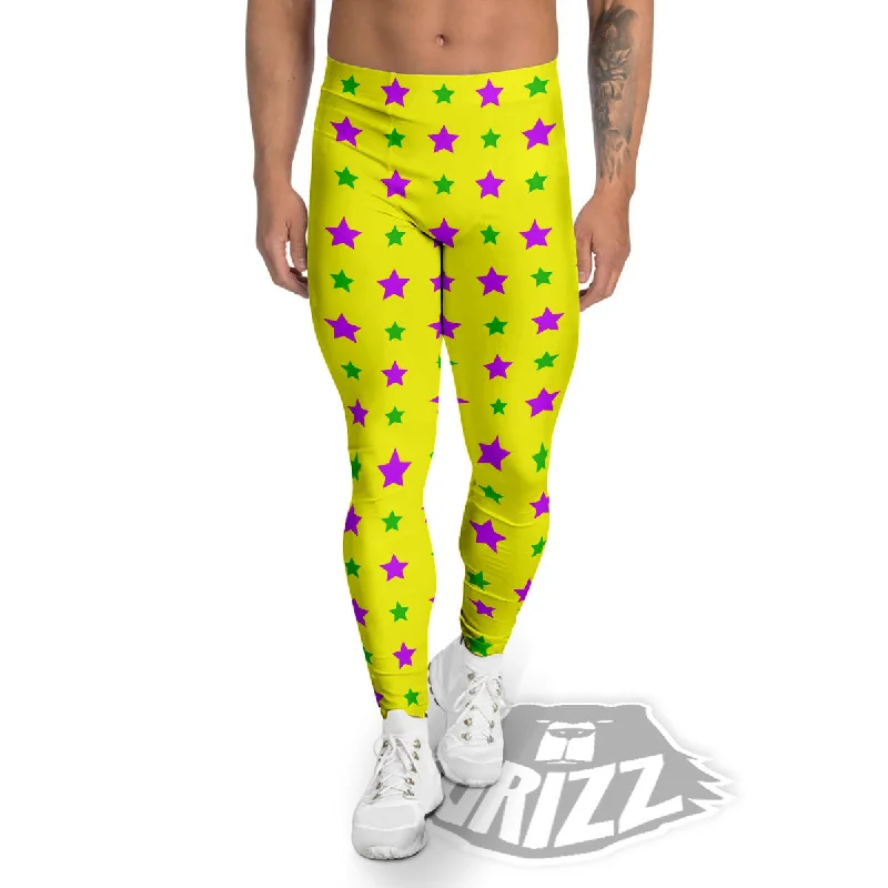 Stock Clearance Star Mardi Gras Print Pattern Men's Leggings