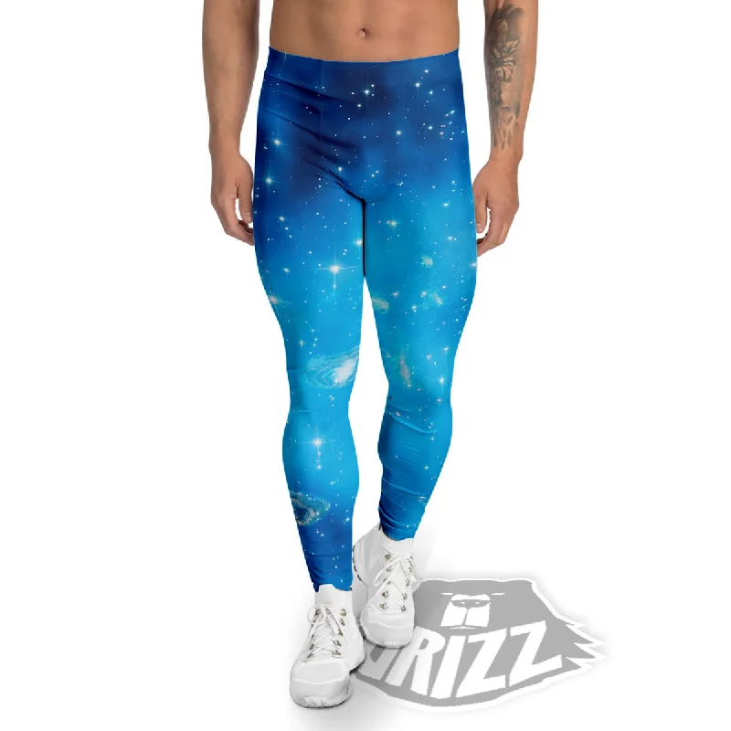 Starfield Galaxy Space Blue Cloud Print Men's Leggings