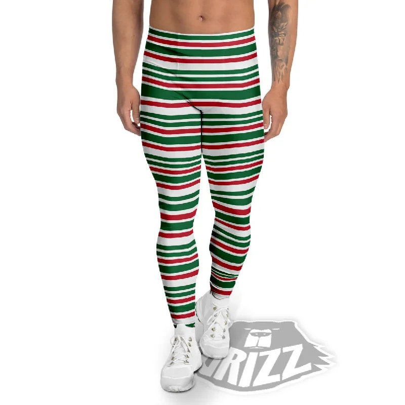 Stripe Candy Cane Print Pattern Men's Leggings