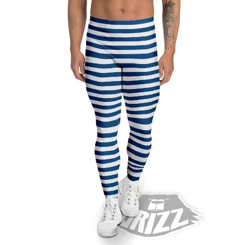 Striped Blue Print Pattern Men's Leggings