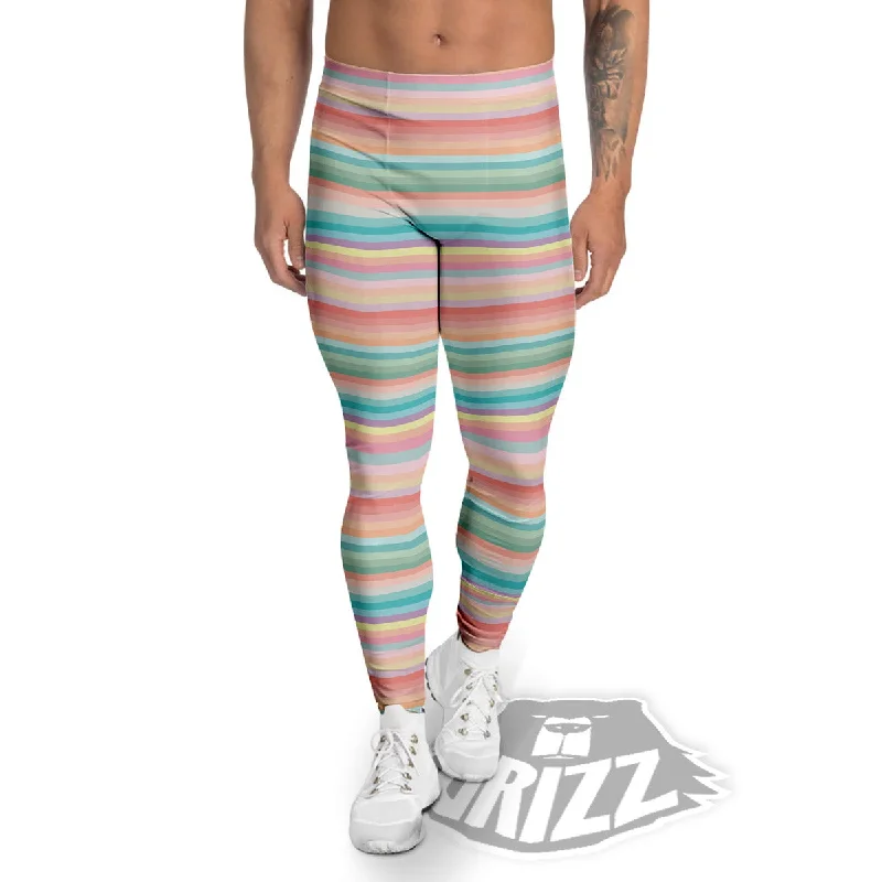 Striped Colorful Print Pattern Men's Leggings