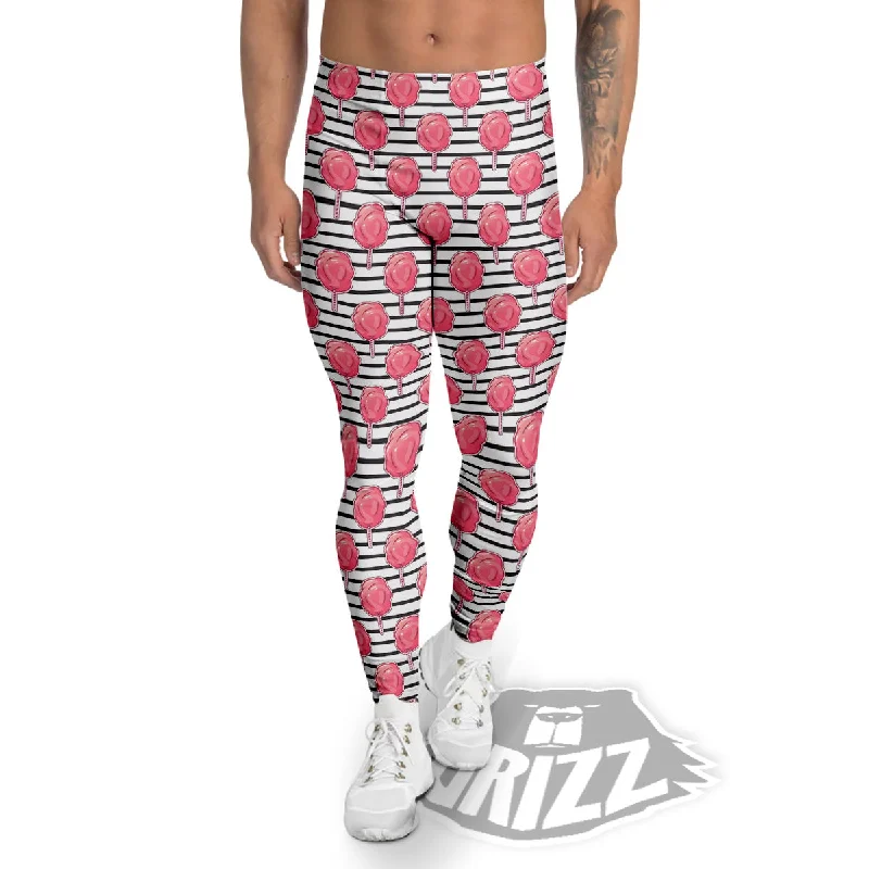 Striped Cotton Candy Print Pattern Men's Leggings