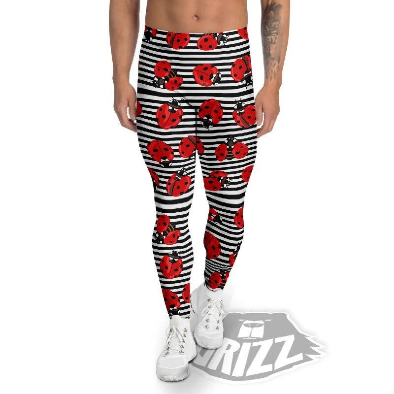 Great Deals Striped Ladybug Print Pattern Men's Leggings