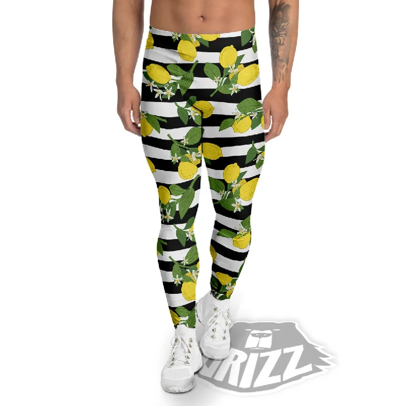 Extra Savings Striped Lemon Print Pattern Men's Leggings