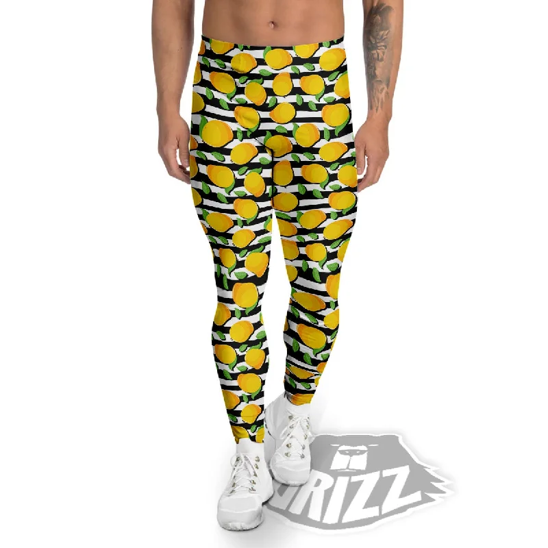 Deal Dash Striped Mango Fruit Print Pattern Men's Leggings