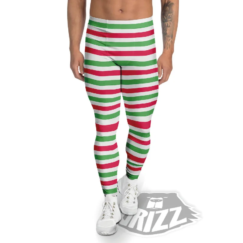 Don't Wait Striped Merry Christmas Print Pattern Men's Leggings