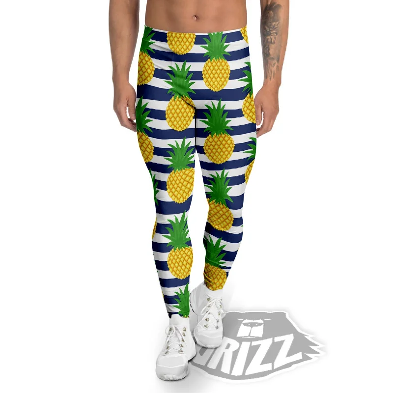 Closeout Striped Pineapple Print Pattern Men's Leggings