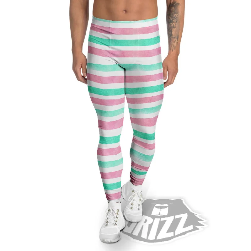 Amazing Deals Striped Teal And Pink Print Pattern Men's Leggings