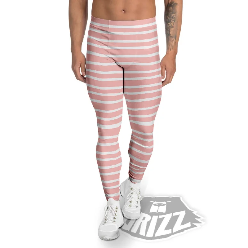Special Savings Striped White And Pink Print Pattern Men's Leggings