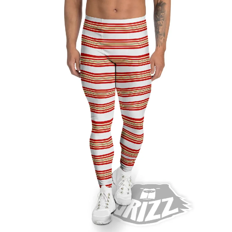 One-DAY Sale Stripes Merry Christmas Print Pattern Men's Leggings