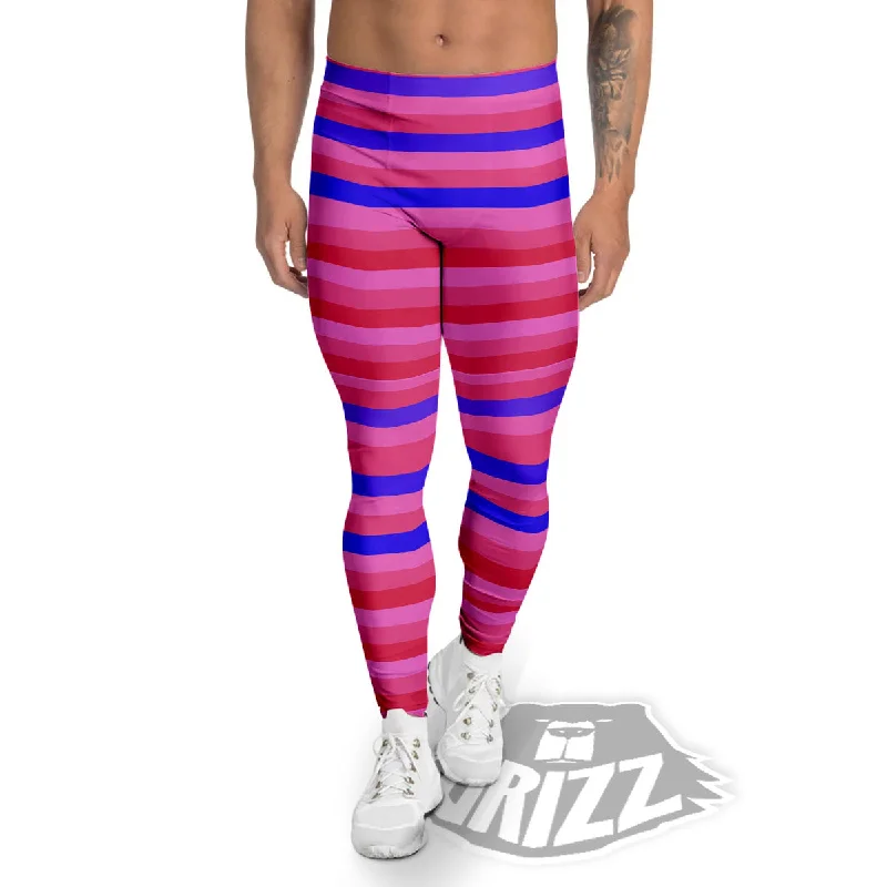 Flash Deals Stripes Pink Red And Blue Print Men's Leggings