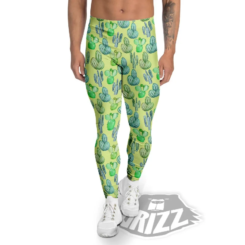 Limited Time Succulent And Pastel Cactus Print Men's Leggings