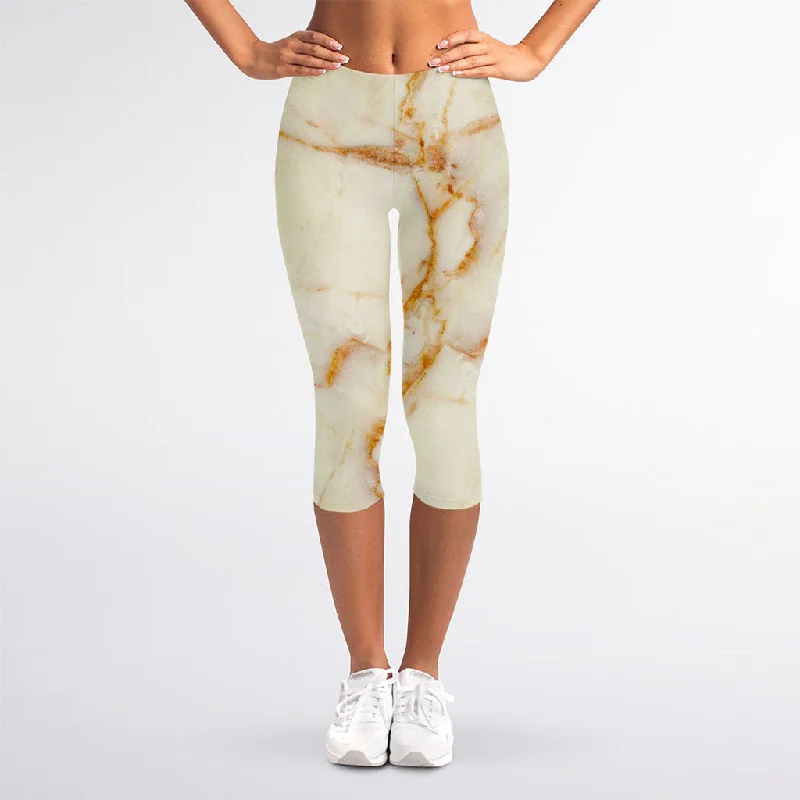 Holiday Sale Sugar Brown Marble Print Women's Capri Leggings