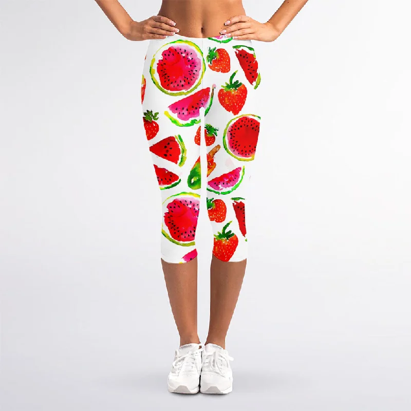 Special Offer Summer Fruits Watermelon Pattern Print Women's Capri Leggings