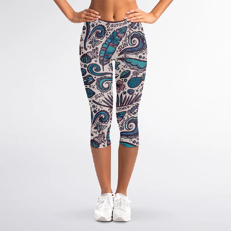 Year-End Sale Summer Surfing Pattern Print Women's Capri Leggings