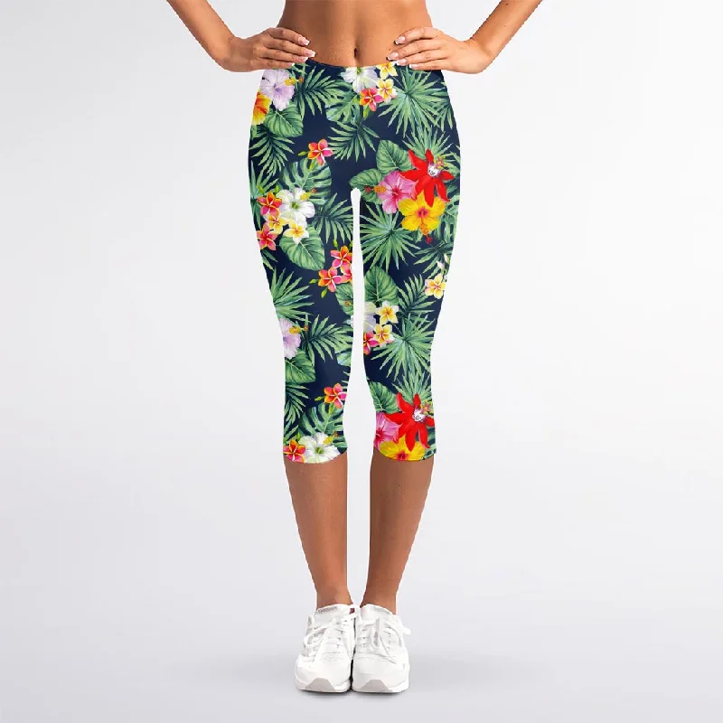 Value Deals Summer Tropical Hawaii Pattern Print Women's Capri Leggings