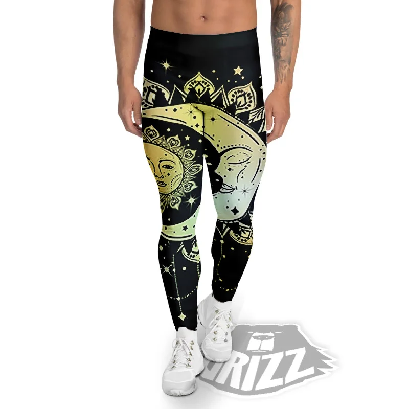 Sun And Bohemian Moon Print Men's Leggings