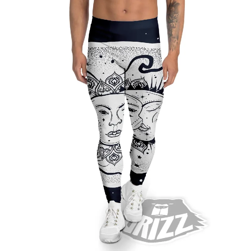 Sun And Moon Bohemian Celestial Print Men's Leggings