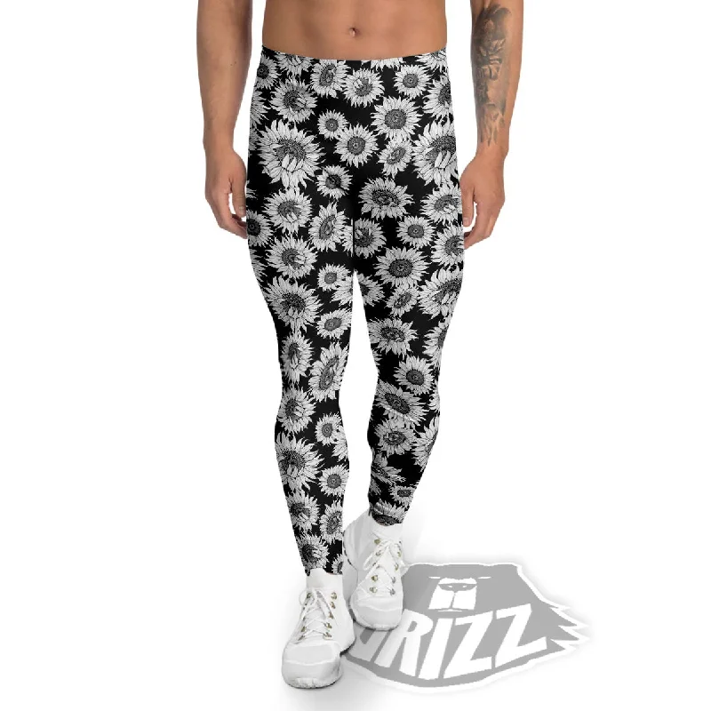 Sunflower Black Print Pattern Men's Leggings