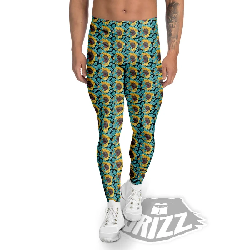 Sunflower Blue Print Pattern Men's Leggings