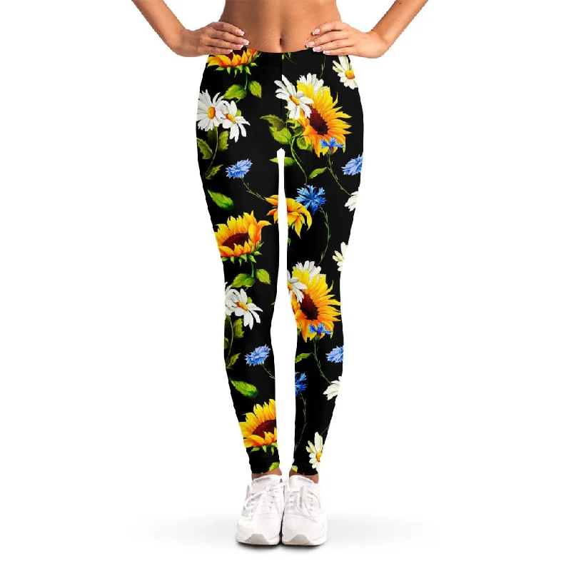 Exclusive Deal Sunflower Chamomile Pattern Print Women's Leggings