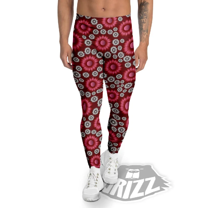 Discount Mania Sunflower Magenta Pink Print Pattern Men's Leggings