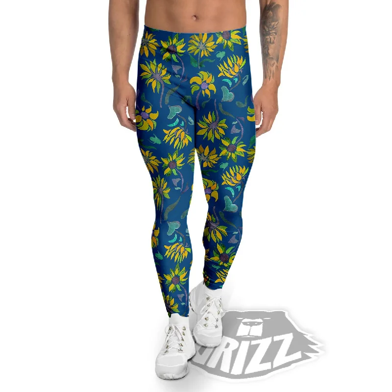 Buy More, Save More Sunflower Navy Print Pattern Men's Leggings