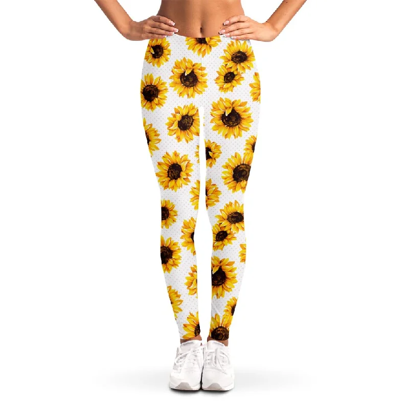 Unbeatable Prices Sunflower Polka Dot Pattern Print Women's Leggings